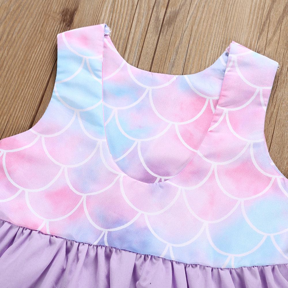 Toddler Kids Girl Mermaid Scale Print Dress Swimsuit Shorts Set - PrettyKid