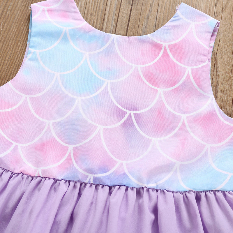 Toddler Kids Girl Mermaid Scale Print Dress Swimsuit Shorts Set - PrettyKid