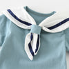Baby Boys Girls Solid Cotton Navy Collar Short Sleeve Jumpsuit Romper - PrettyKid