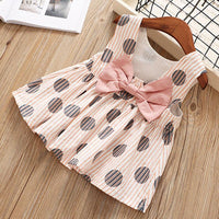 Toddler Kids Girls Stripe Dot Print Sleeveless Top Solid Shorts Bow Set - PrettyKid