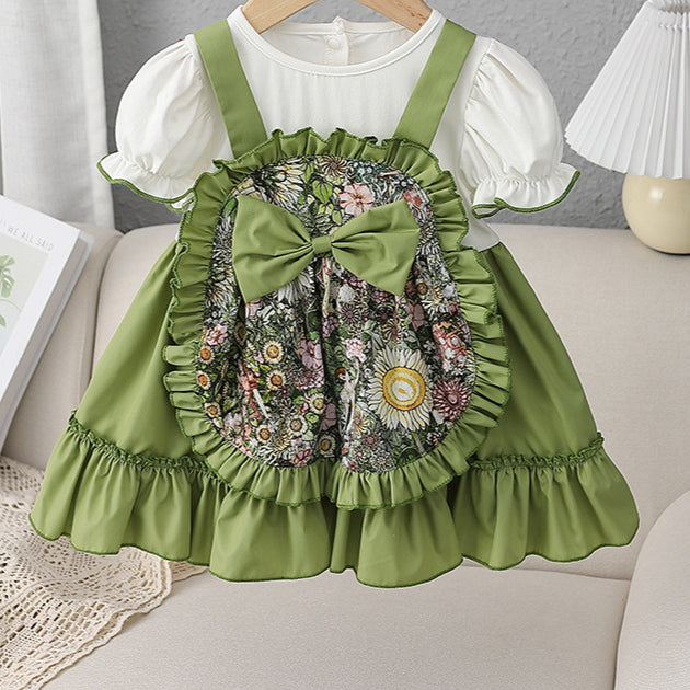 Baby Girl Puff Sleeve Bow Princess Dress Baby Girl Summer Dresses Online - PrettyKid