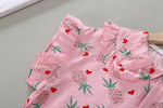 Girls Lapel Pineapple Print Top And Solid Color Mesh Princess Skirt - PrettyKid