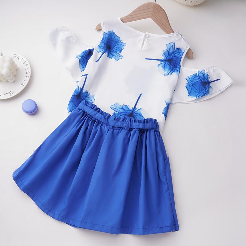 Toddler Girl Floral Pattern T-shirt & Solid Color Skirt Wholesale Children's Clothing - PrettyKid