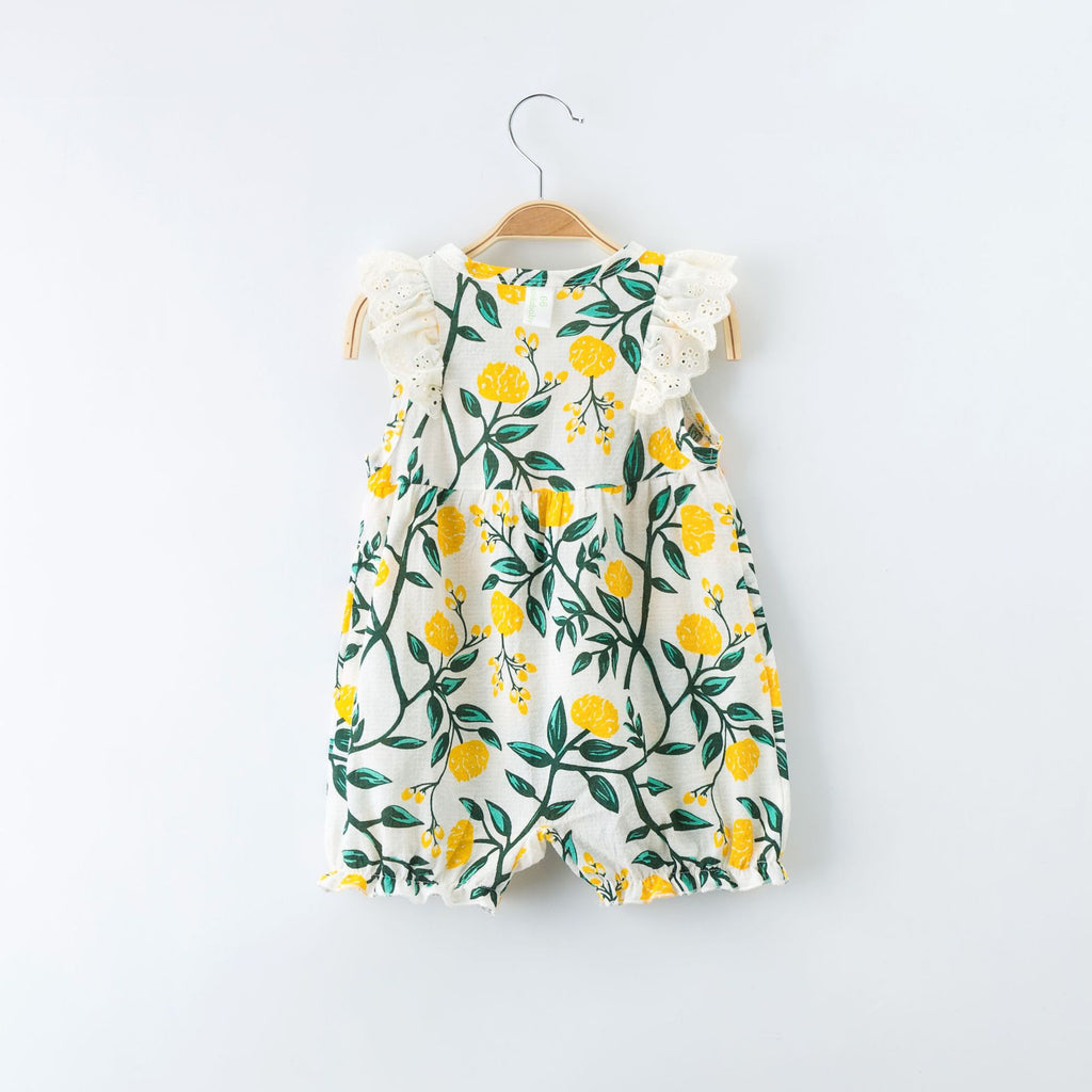 Baby Girls Botanical Print Bow Sleeveless Jumpsuit - PrettyKid