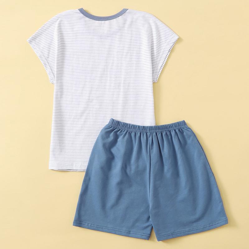 Girl Letter Print Striped T-shirt & Shorts - PrettyKid