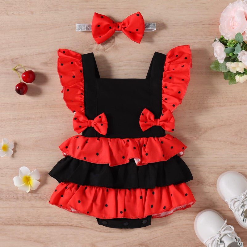 Baby Girl Polka Dot Bow Bodysuit Baby Sleeveless Jumpsuit - PrettyKid