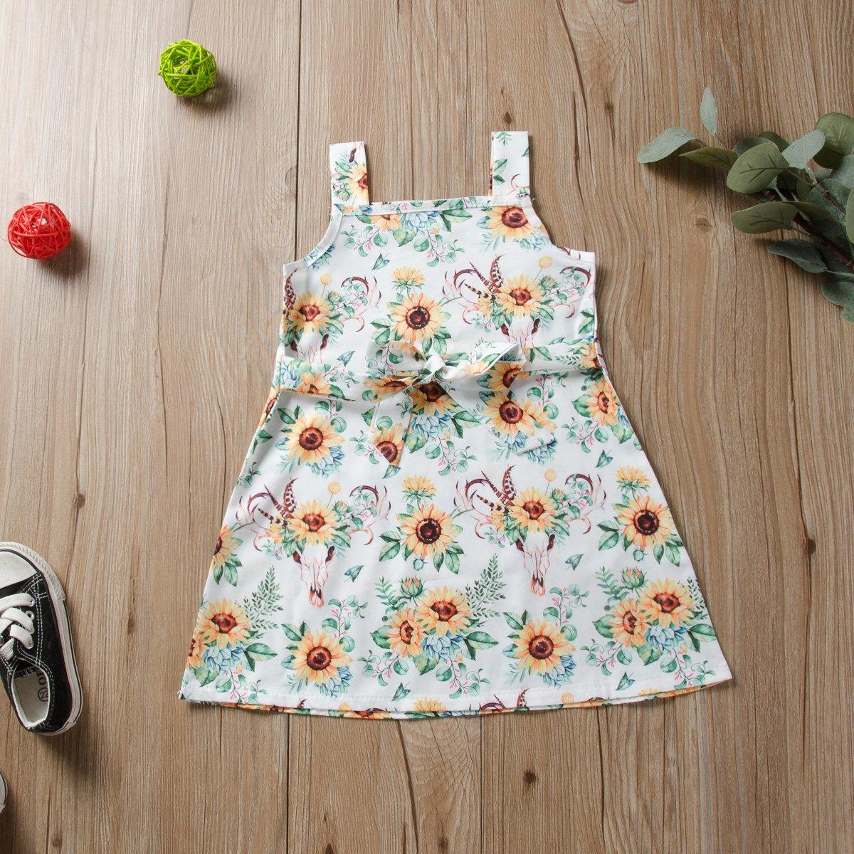 Toddler Girl's Little Fresh Chrysanthemum Print Suspender Dress - PrettyKid