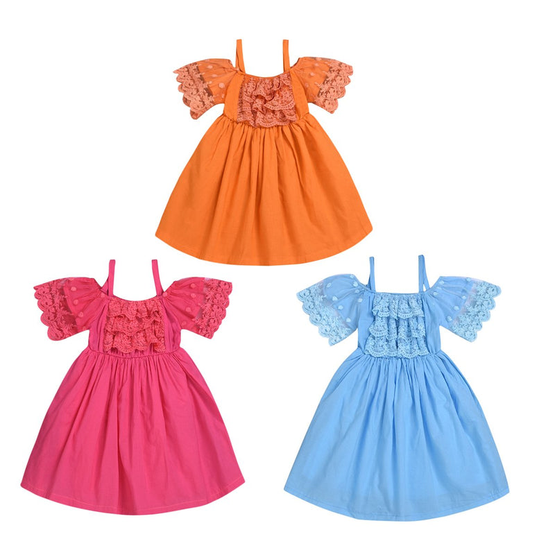 Fashionable Girls Ruffle Trim Solid Color Lace Suspender Dress - PrettyKid