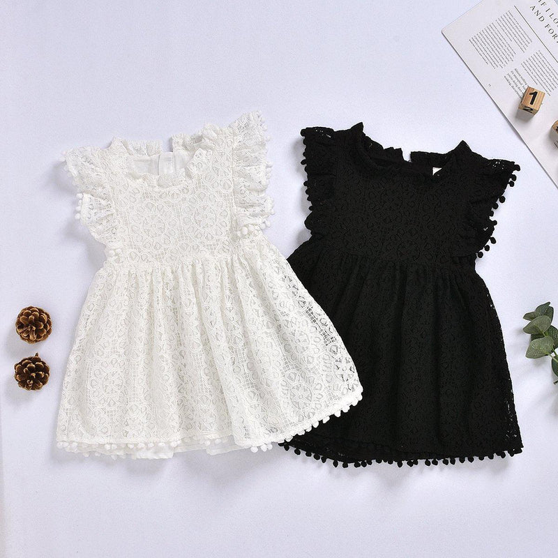 Fashionable Solid Color Fly Sleeve Mesh Hollow Out Dress - PrettyKid