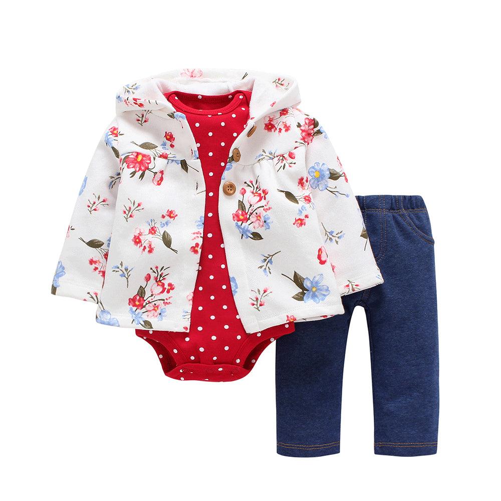 Baby Girls Red Dot Coat Jumpsuit Pants Set Plain Baby Clothes Wholesale - PrettyKid