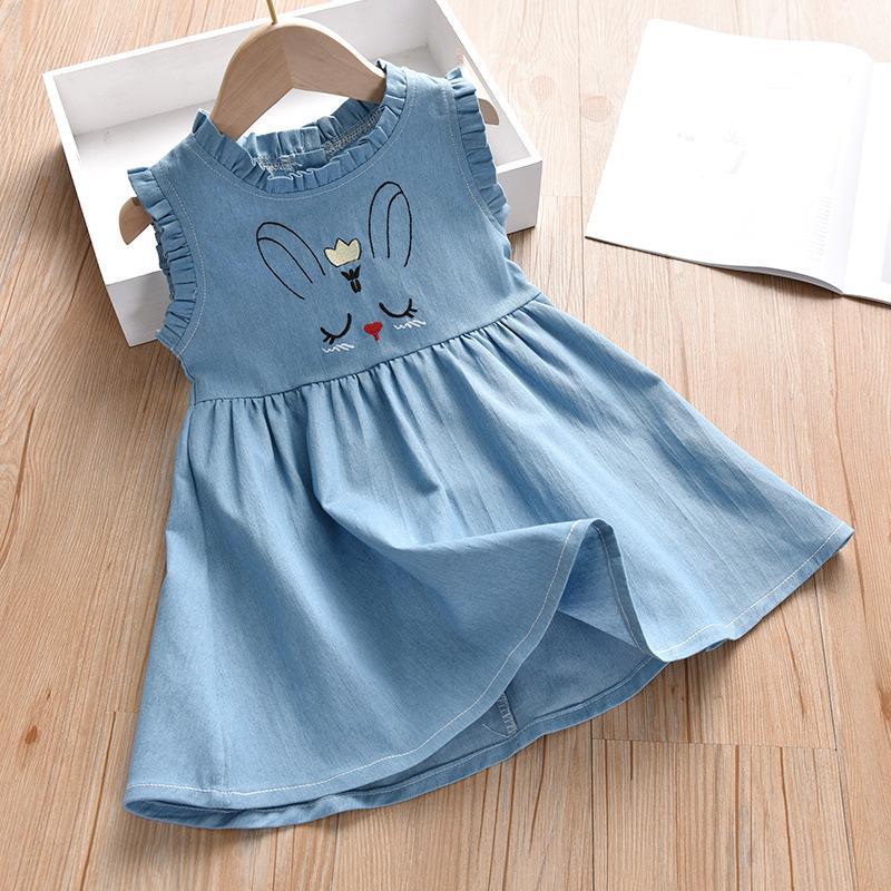 Rabbit Pattern Denim Dress for Toddler Girl Wholesale children's clothing - PrettyKid