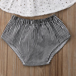Toddler Kids Girl Solid Colour Cut-out Short Sleeve Top Striped Shorts Set - PrettyKid