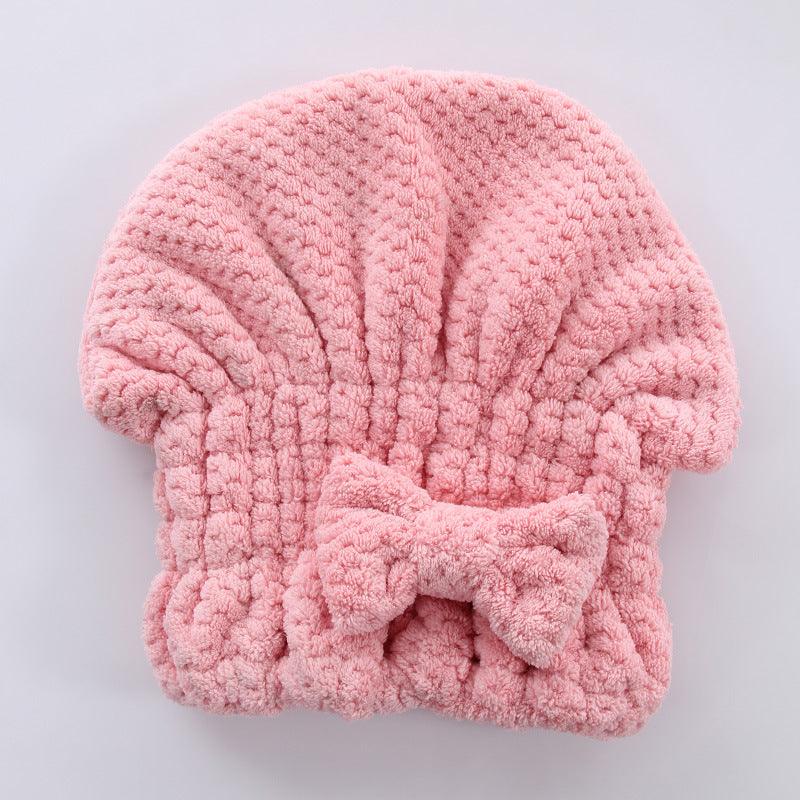 Children's Elastic Band Coral Velvet Bow Dry Hair Cap Bath Cap - PrettyKid