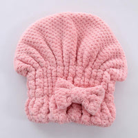 Children's Elastic Band Coral Velvet Bow Dry Hair Cap Bath Cap - PrettyKid