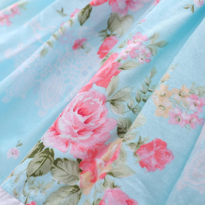 Girls Flying Sleeve Tie-Back Floral Dress Ruffled Hem Princess Dress - PrettyKid