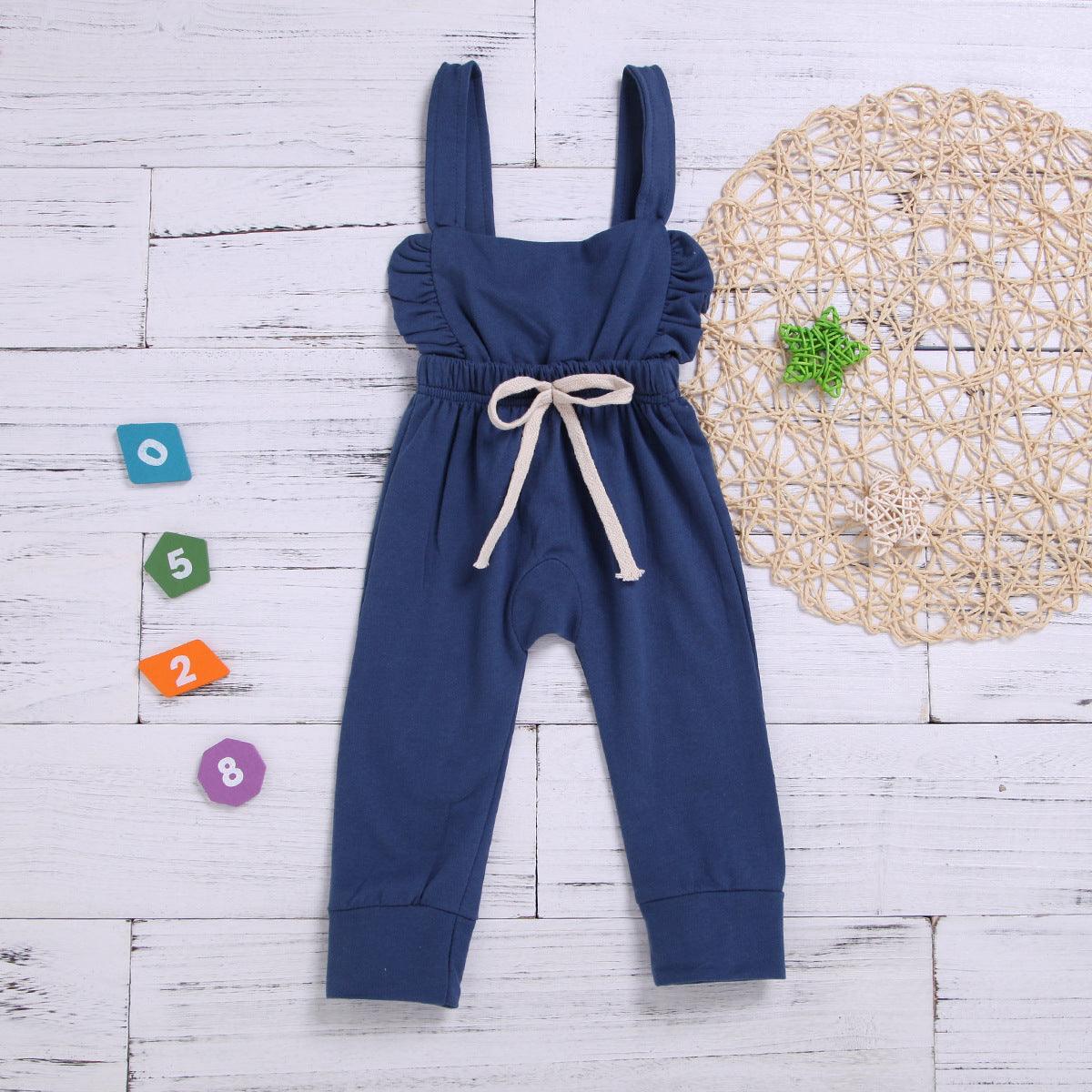 Toddler Kids Girls' Cotton Striped Straps Jumpsuit - PrettyKid