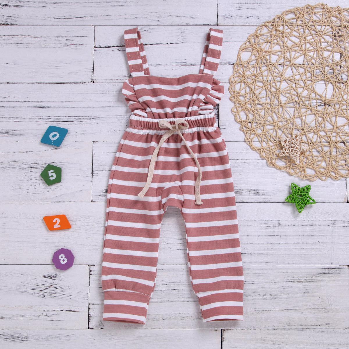 Toddler Kids Girls' Cotton Striped Straps Jumpsuit - PrettyKid