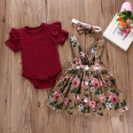 Baby Girl Solid Short Sleeve Bodysuit Floral Print Strappy Dress Set Wholesale Baby Clothes Bulk - PrettyKid