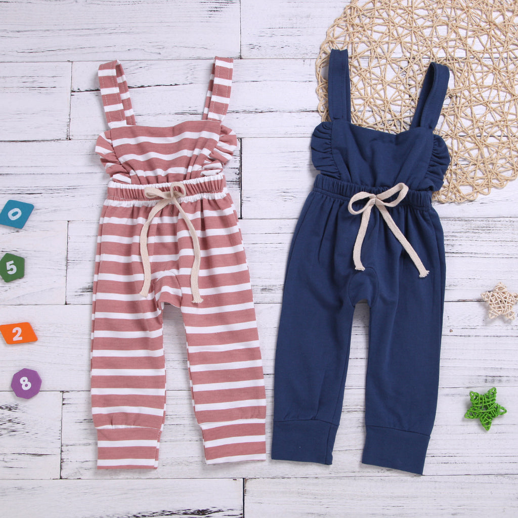 Toddler Kids Girls' Cotton Striped Straps Jumpsuit - PrettyKid