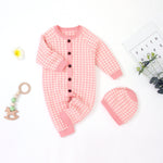 Baby Boys Girls Checkered Knit Sweater Jumpsuit Hat Set - PrettyKid