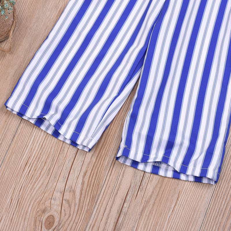Summer toddler kids girls' striped suspender Jumpsuit - PrettyKid