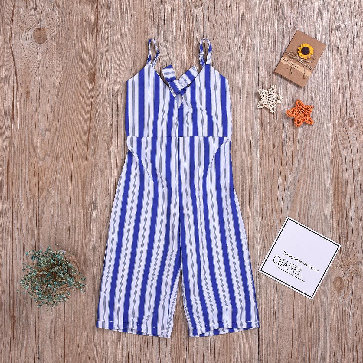 Summer toddler kids girls' striped suspender Jumpsuit - PrettyKid