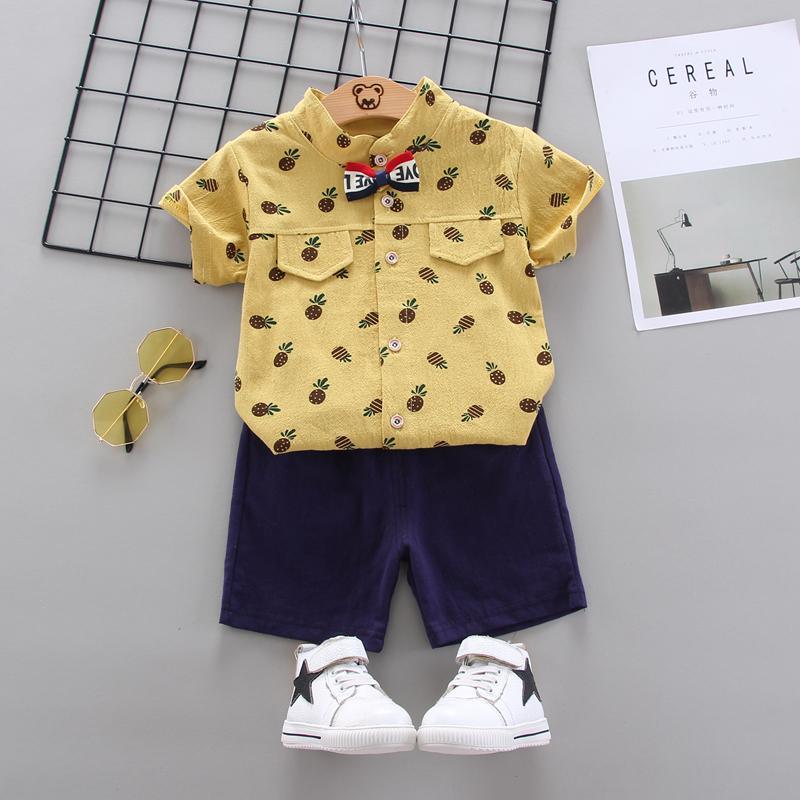 2-Piece Toddler Boy Pineapple Pattern Short-Sleeve Shirt &amp; Shorts Wholesale Children's Clothing - PrettyKid