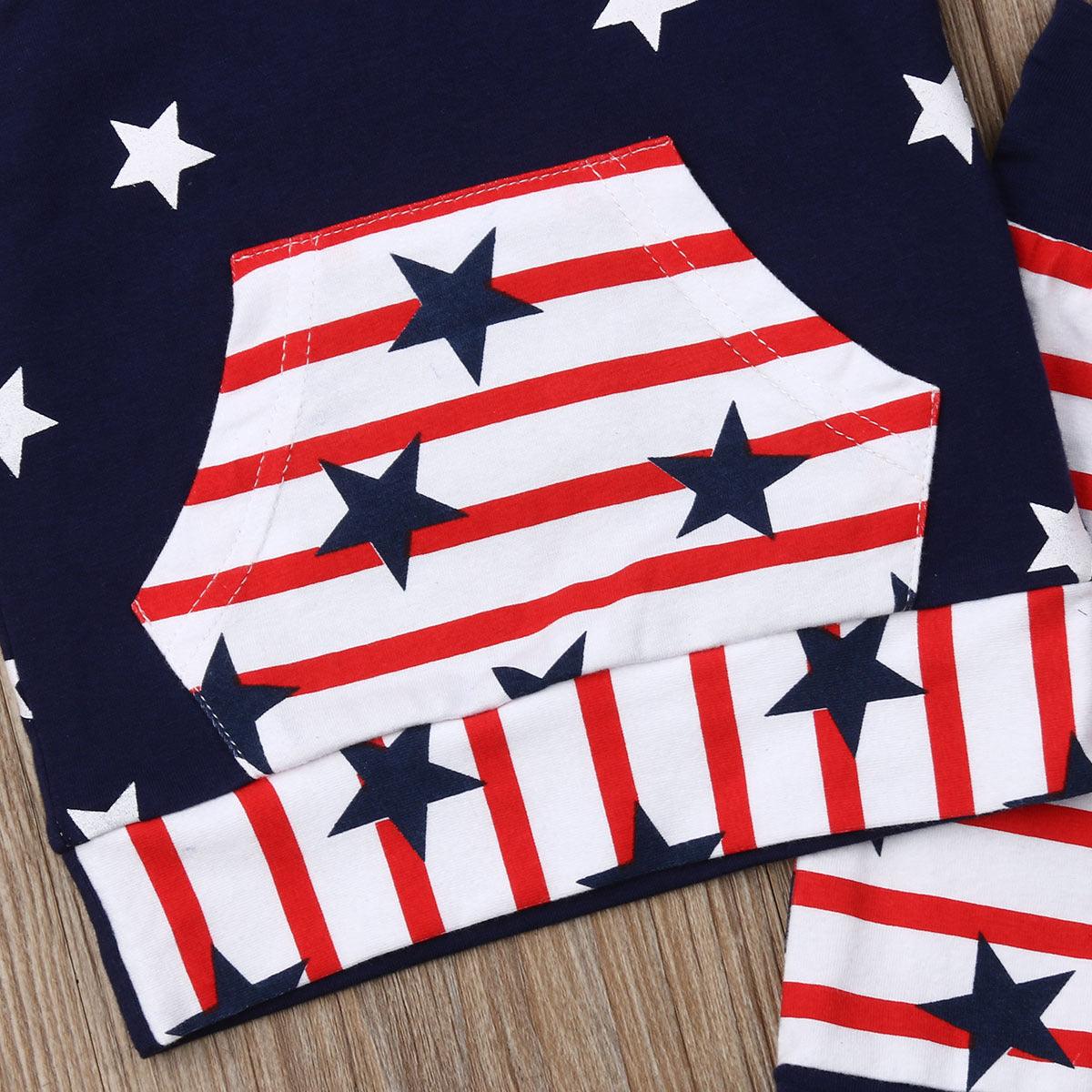 Children's Boys Striped Star Print Hoodie Sportswear Independence Day Dress - PrettyKid