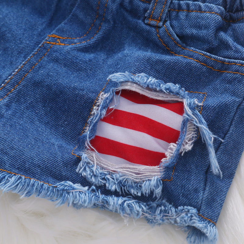 Strap Top Denim Shorts Independence Day Suit