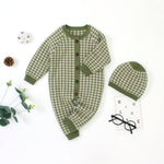 Baby Boys Girls Checkered Knit Sweater Jumpsuit Hat Set - PrettyKid