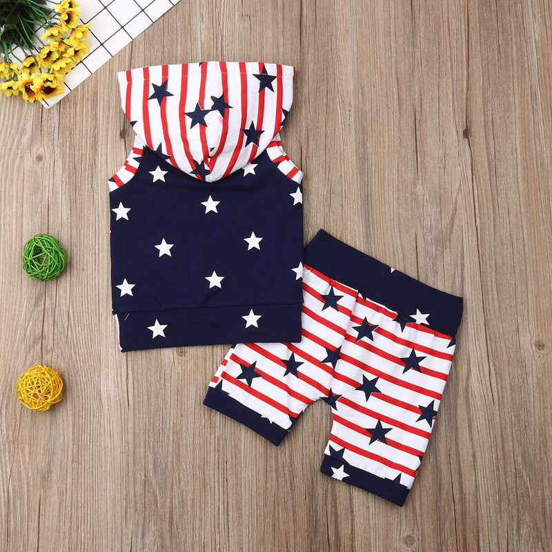 Children's Boys Striped Star Print Hoodie Sportswear Independence Day Dress - PrettyKid