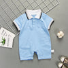 Baby Boys Girl Solid Polo Lapel Collar Contrast Short Sleeves Coverall Jumpsuit - PrettyKid