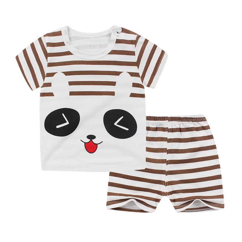 Toddler Cotton Cartoon Print Short-sleeved Shorts Set Children's Boutique Clothing Vendors - PrettyKid