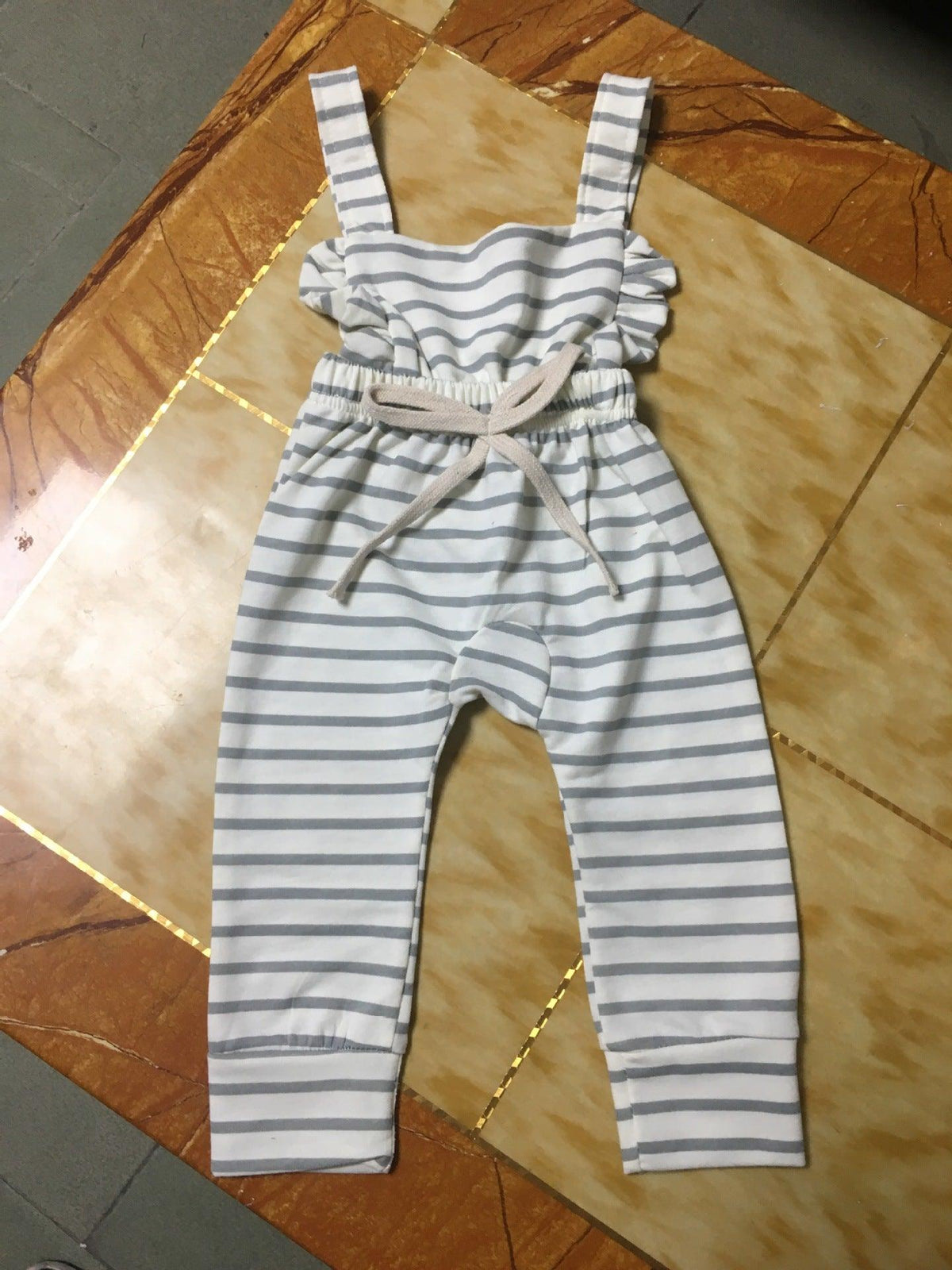 Toddler Kids Girls' Cotton Striped Straps Jumpsuit - PrettyKid