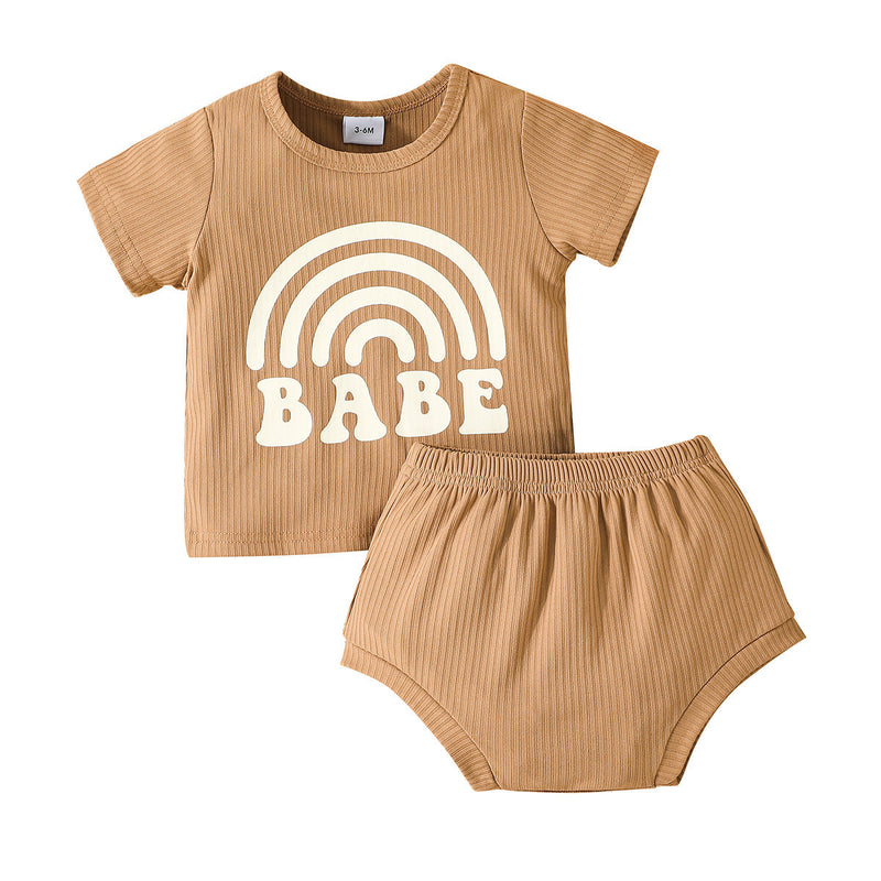 3-24months Baby Sets 2022 Summer Infant Short Sleeve Fashion Letter Print Top & Shorts Newborn Two-Piece Set - PrettyKid