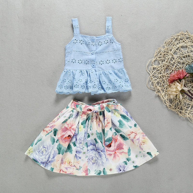 Toddler Girls Suspenders Lace Top Flower Short Skirt - PrettyKid