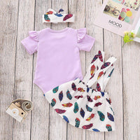 Baby Girl Solid Color Top & Feather Print suspender Skirt - PrettyKid