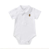 Baby Boys Girls Solid Color Cute Bear Embroidered Short Sleeve Jumpsuit - PrettyKid