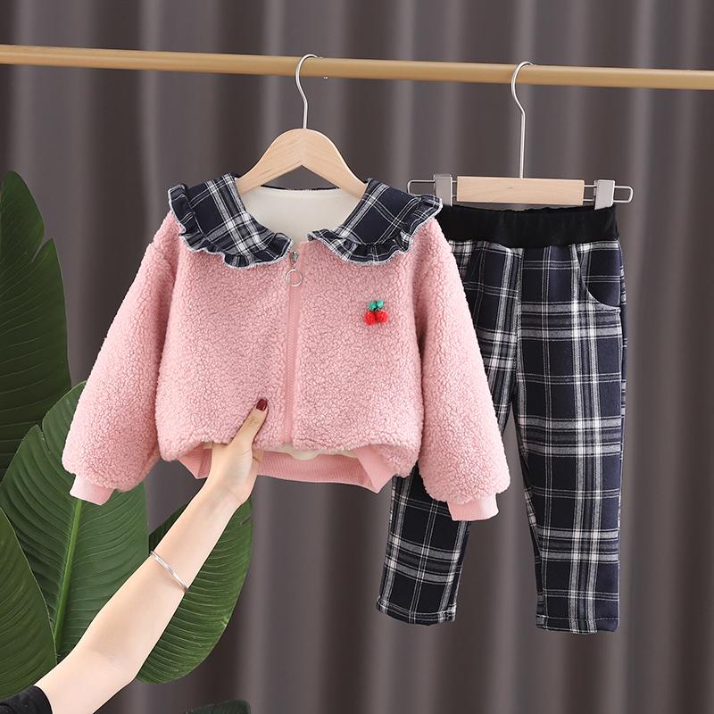 2-piece Fleece-lined Coat & Plaid Pants for Toddler Girl - PrettyKid
