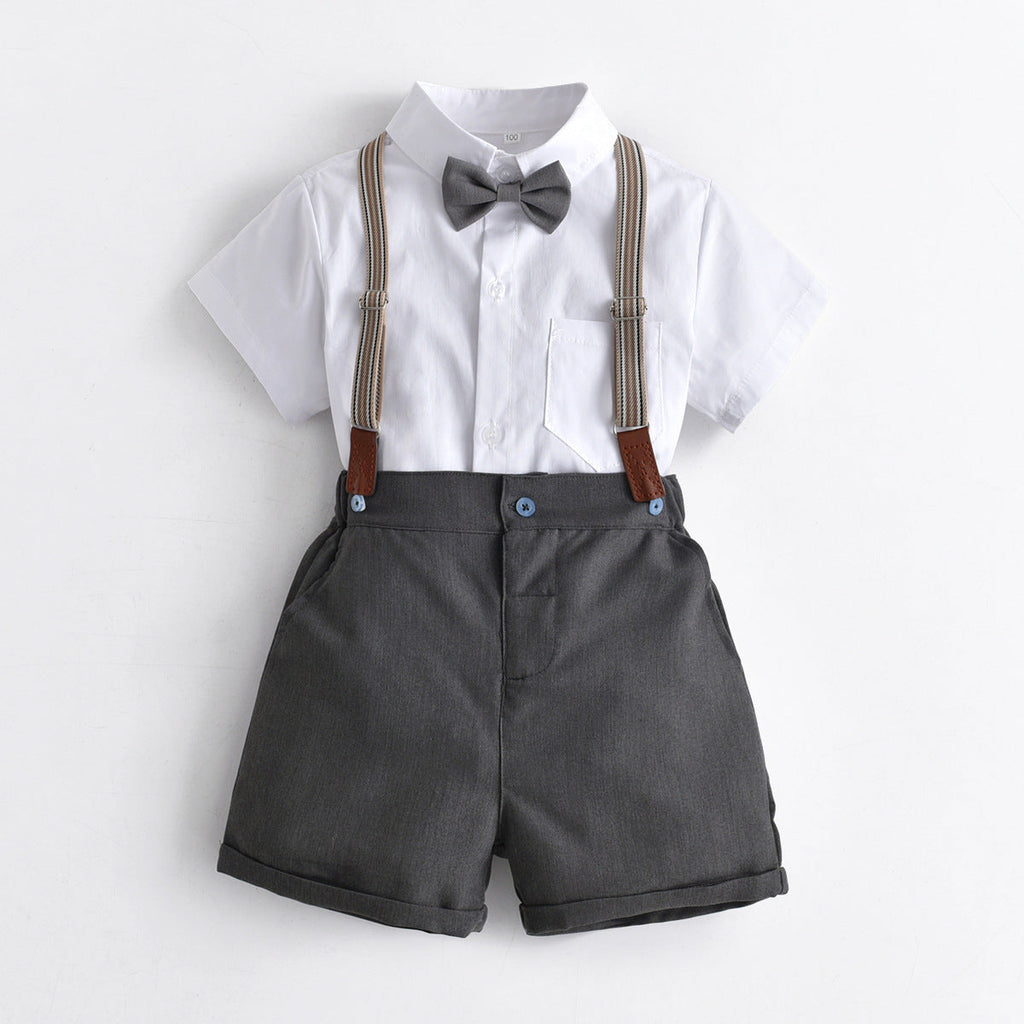 9M-4Y Boys Suit Sets White Shirts & Suspender Shorts Wholesale Toddler Boy Clothes - PrettyKid
