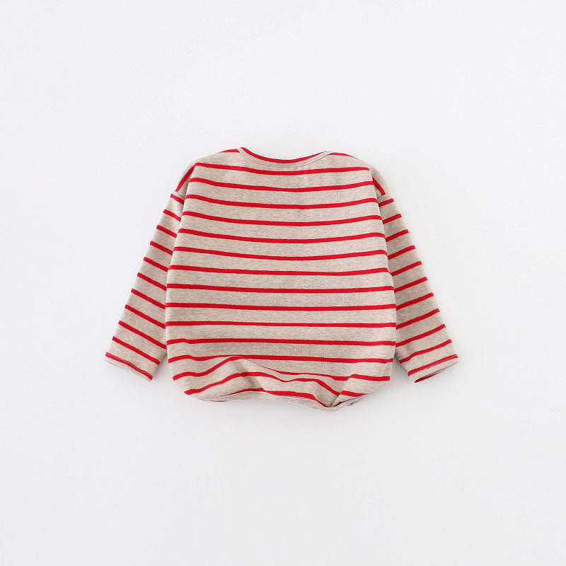 Toddler Girls' Cotton Stripe Round Neck T-Shirt Top - PrettyKid