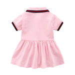 Baby Girl Solid Cotton Short Sleeve Contrast Button Polo Collar Short Sleeve Dress - PrettyKid