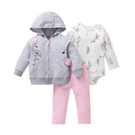 Spring and Autumn Wild Baby Boys and Girls Striped Cartoon Trousers Long Sleeve Hooded Three-piece Pants Set - PrettyKid