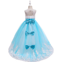 Girls Bow Embroidered Tailed Wedding Dress - PrettyKid