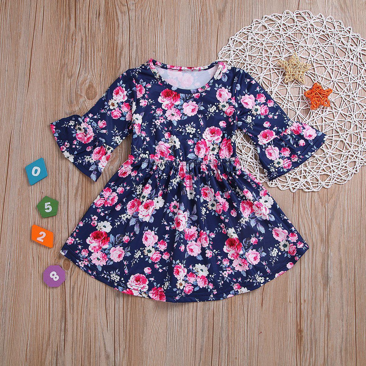 Toddler Girls Flower Allover Flare Sleeve Princess Dress - PrettyKid