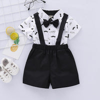 Baby Boys Cartoon Beard Printed Short-sleeved Shirt Solid Color Backpack Pants Bow Tie Set - PrettyKid