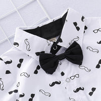 Baby Boys Cartoon Beard Printed Short-sleeved Shirt Solid Color Backpack Pants Bow Tie Set - PrettyKid