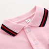 Baby Girl Solid Cotton Short Sleeve Contrast Button Polo Collar Short Sleeve Dress - PrettyKid
