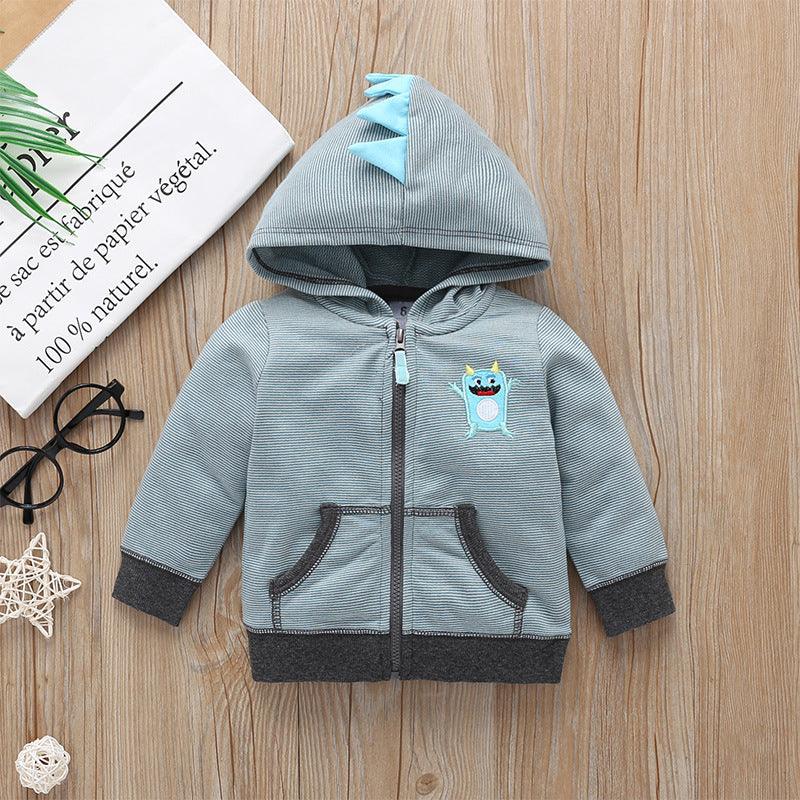 Spring and Autumn Wild Baby Boys and Girls Striped Cartoon Trousers Long Sleeve Hooded Three-piece Pants Set - PrettyKid