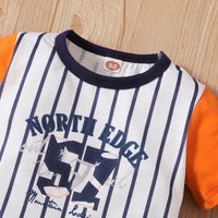 Toddler Boy Letter Print Striped T-shirt & Shorts - PrettyKid